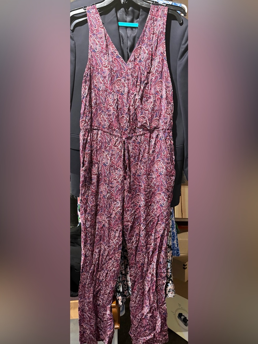 Sleeveless Paisley Jumpsuit in Burgundy